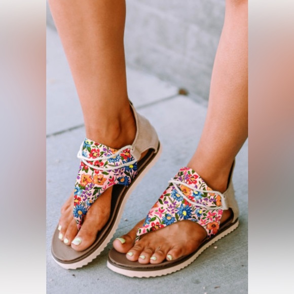 Colorful Floral Print Zip up Flip Flop Sandals - Picture 6 of 6